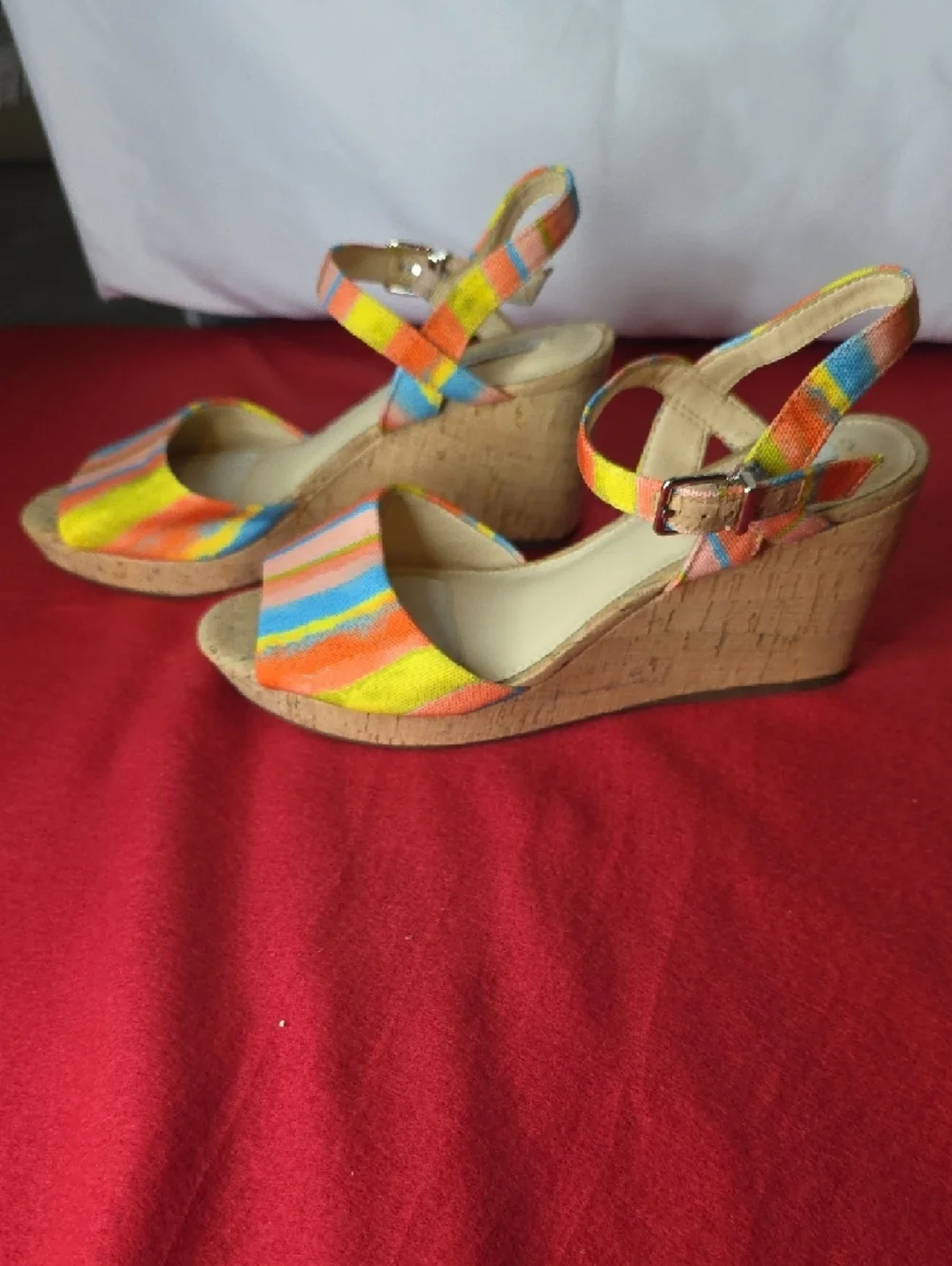 Alex Marie Claramir‎ Rainbow Striped Cork Wedge Sandals - 7M
